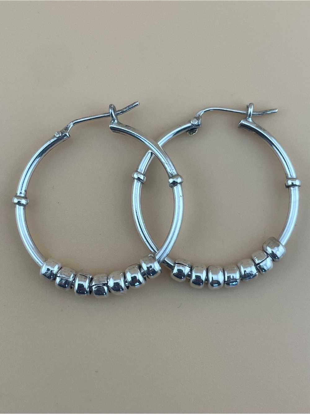 Silver Beaded Hoop Earrings - Women Jewelry